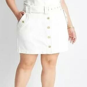 Future Collective Skirt Womens Plus Size 18 White Denim Mini Gold Button Front